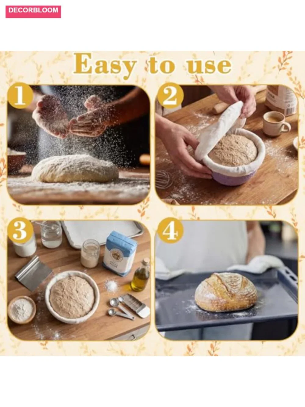 4 Round Cotton Rope Bread Proofing Baskets with Liners and Covers for Sourdough